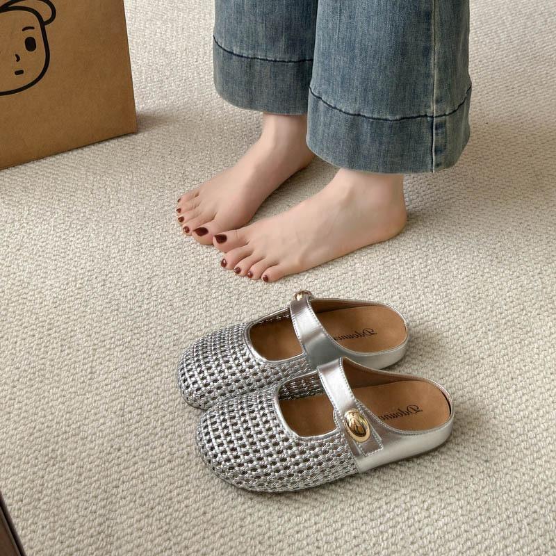 

туфли-сетка на толстой подошве с внутренней платформой, дышащие, с закрытым носком, полушлепанцы, женские летние, для улицы, 2025 новые сандалии 35 серебряный