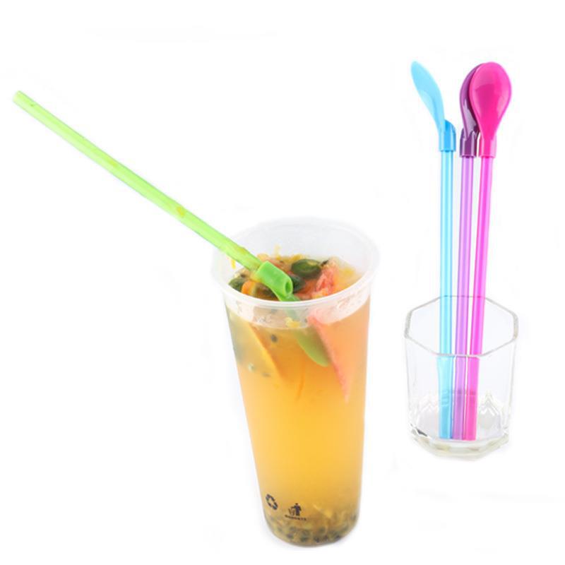 Dual-Use Straw and Stirring Plastic Spoon - Creative Kitchen Utensil.