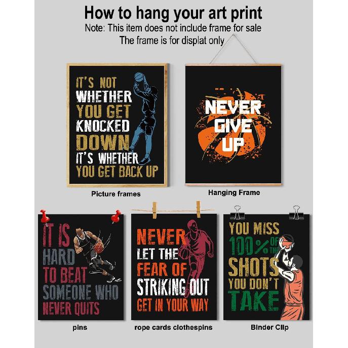Pirational Quotes Basketball Posters - Motivational Sayings Art For Men, Kids & Teenagers - Wall Decor For Bathroom, Playroom & Classroom