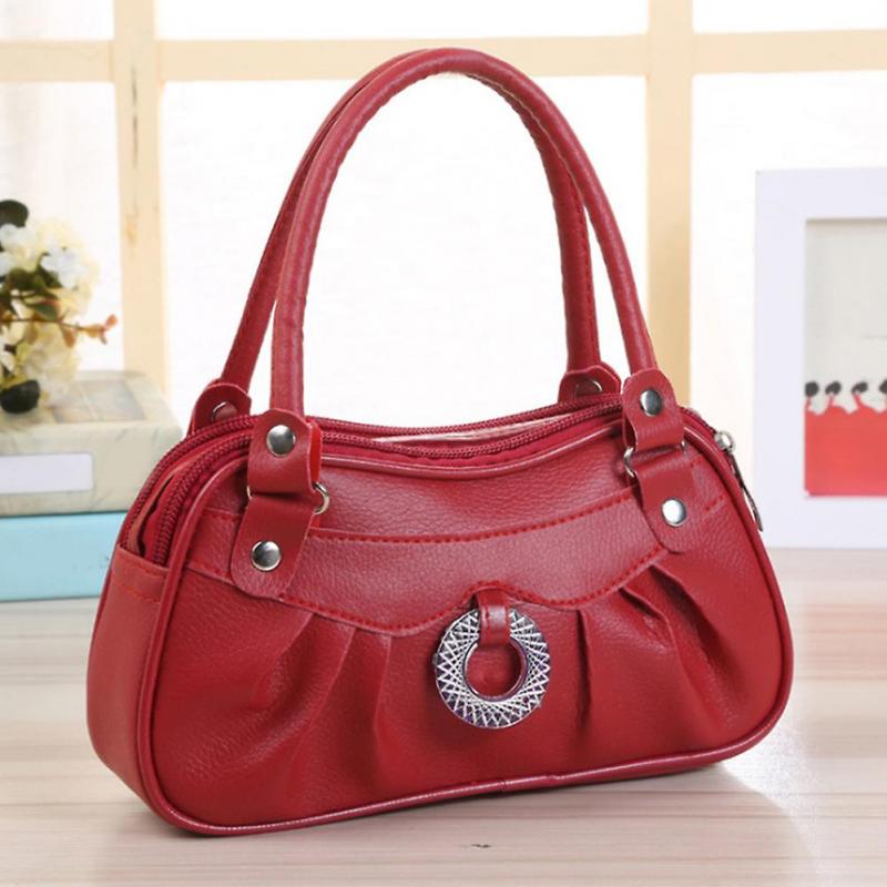 Fashion Women Solid Color Handbag Faux Leather Tote Shoulder Bag Storage Pouch