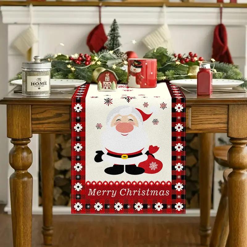 Christmas Tablecloth Santa Claus Snowflake Elk Red Pattern Linen Table Runner Reusable Merry Christmas Decoration Home Decor