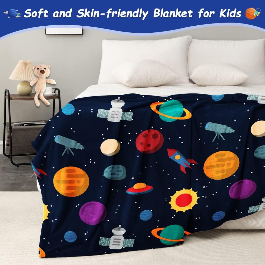 Soft Blanket for Kids Boys, Cozy Toddler Boys Girls Birthday Gifts Fuzzy Cute Outer Space Throw Blanket for Couch Bed Car, Black