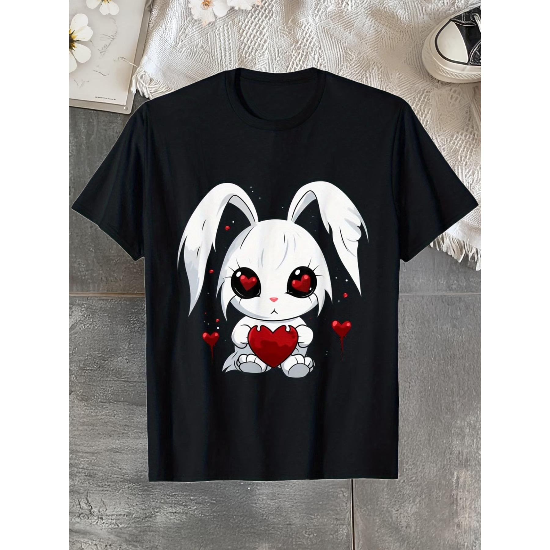 

Cute Kawaii Goth Bunny | Gothic White Bunny Red Heart Girls T-Shirt, Suitable for All Men and Women Outdoor Short-Sleeved T-Shirts XXL