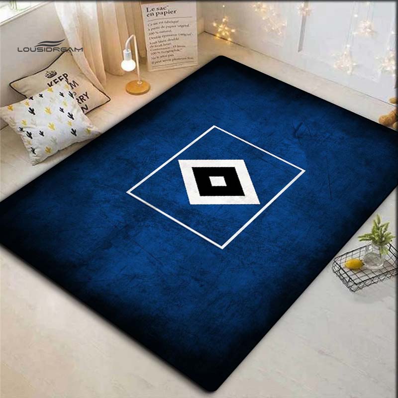 Hamburger SV Dark Blue Textured Crest Area Rug, Non Slip Floor Mat for Living Room Bedroom German Soccer Fan Home Decor