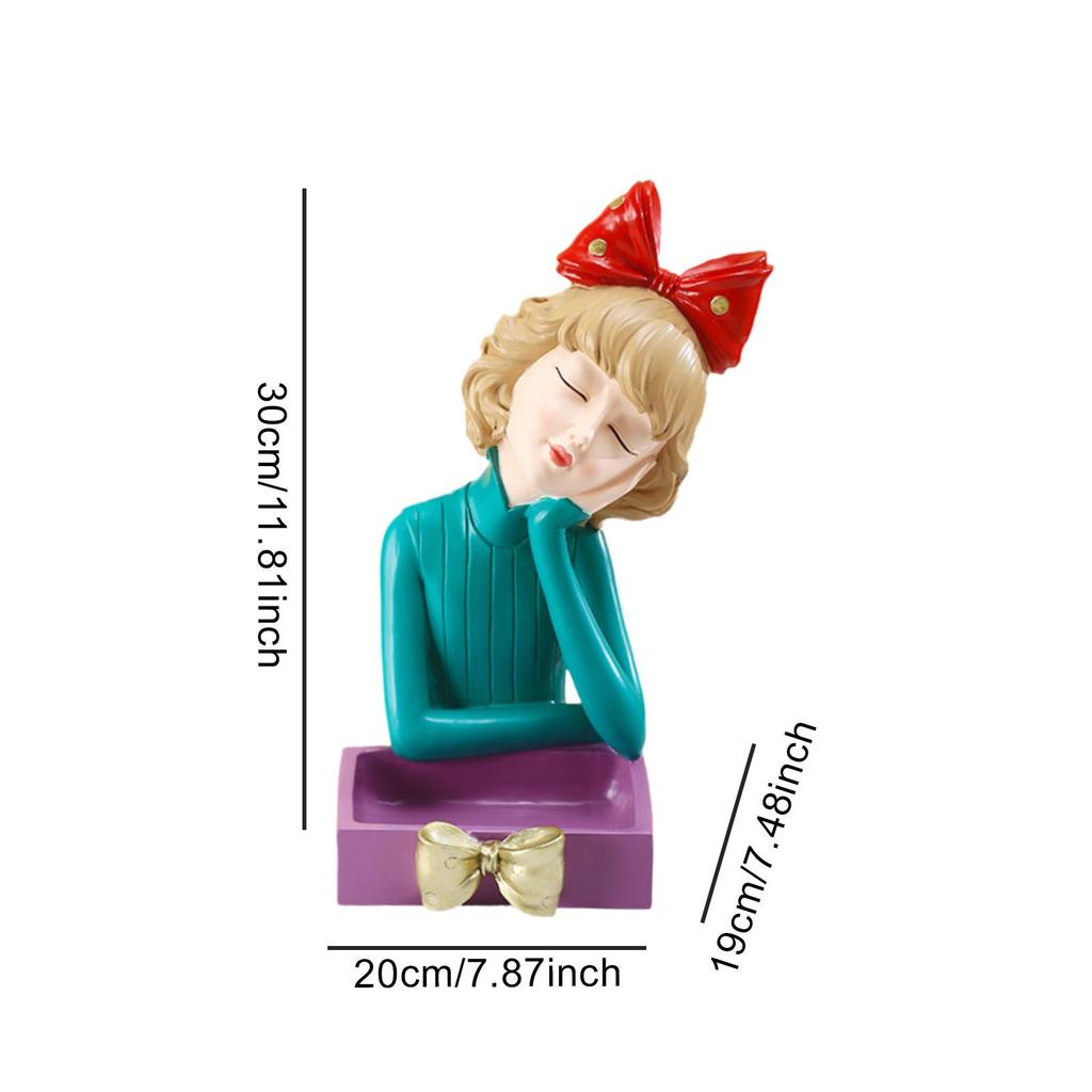 Girl Resin Statue Figurine,Decorative Bowl Holder Organizer Serving Tray Storage Box for Cabinet Countertop Sundries Entrance