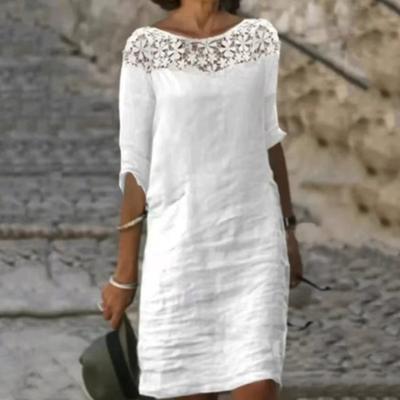 Dámské letní šaty Vyhloubený květ Nášivka Polorukáv O Výstřih Jednobarevné Délka ke kolenům Volný Seznamka Dojíždění Nákupy Midi šaty