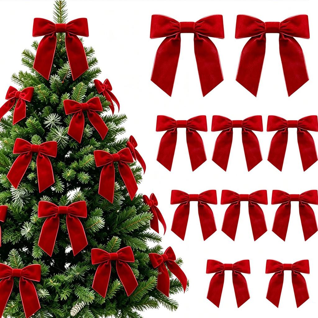 Große Schleifen für Geschenkboxen 10 Stück Samt-Weihnachtsschleifen, 11x12,5cm Band-Ornament mit integriertem Kabelbinder Kranzdekorationen Weihnachtsbaum und Box, Festlich