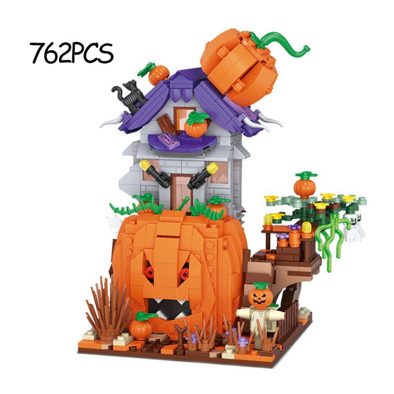LOZ Halloween Steine Baustein Hütte Haus Kürbis uWagen Frohes Halloween Dekoration Steine für Jungen Kinder Spielzeug Geschenk