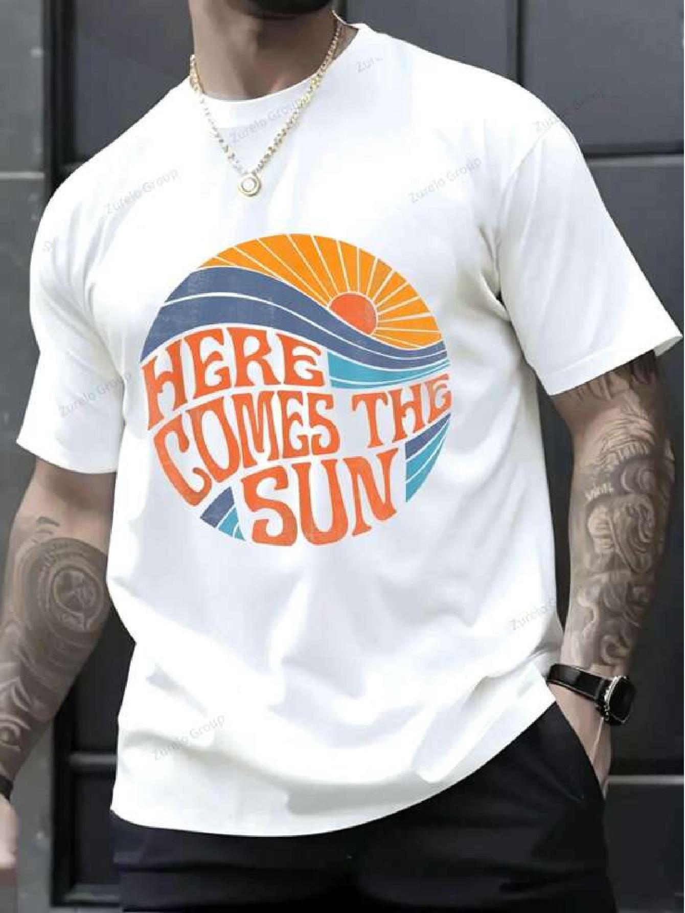 & WoGraphic T-shirt - Soft Everyday Tee with HERE COMES THE SUN design in White XL