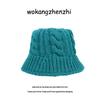 Black knitted hat is suitable for round face warm braided thick wool hat for women in autumn and winter