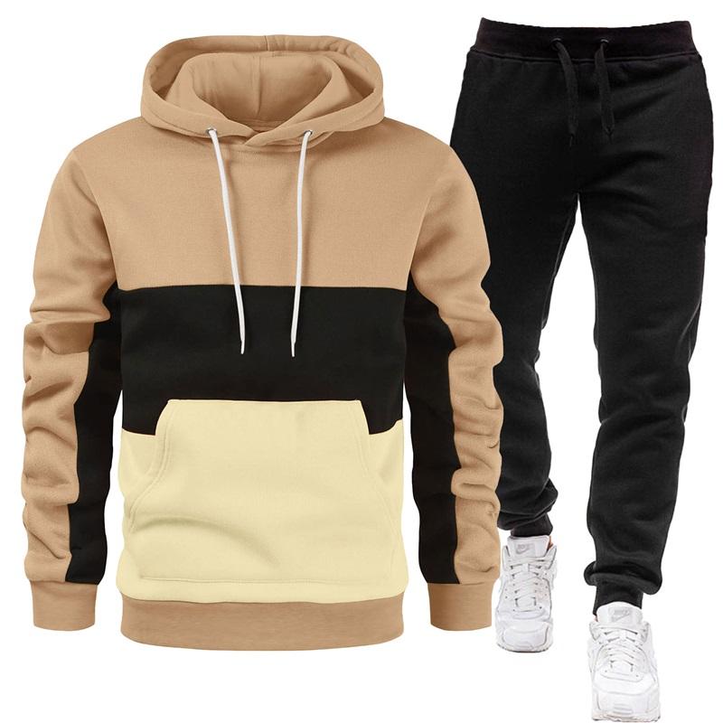Men's Color Block Hoodie & Sweatpants Set Casual 2PCS Tracksuit, Drawstring Sportswear Outfit