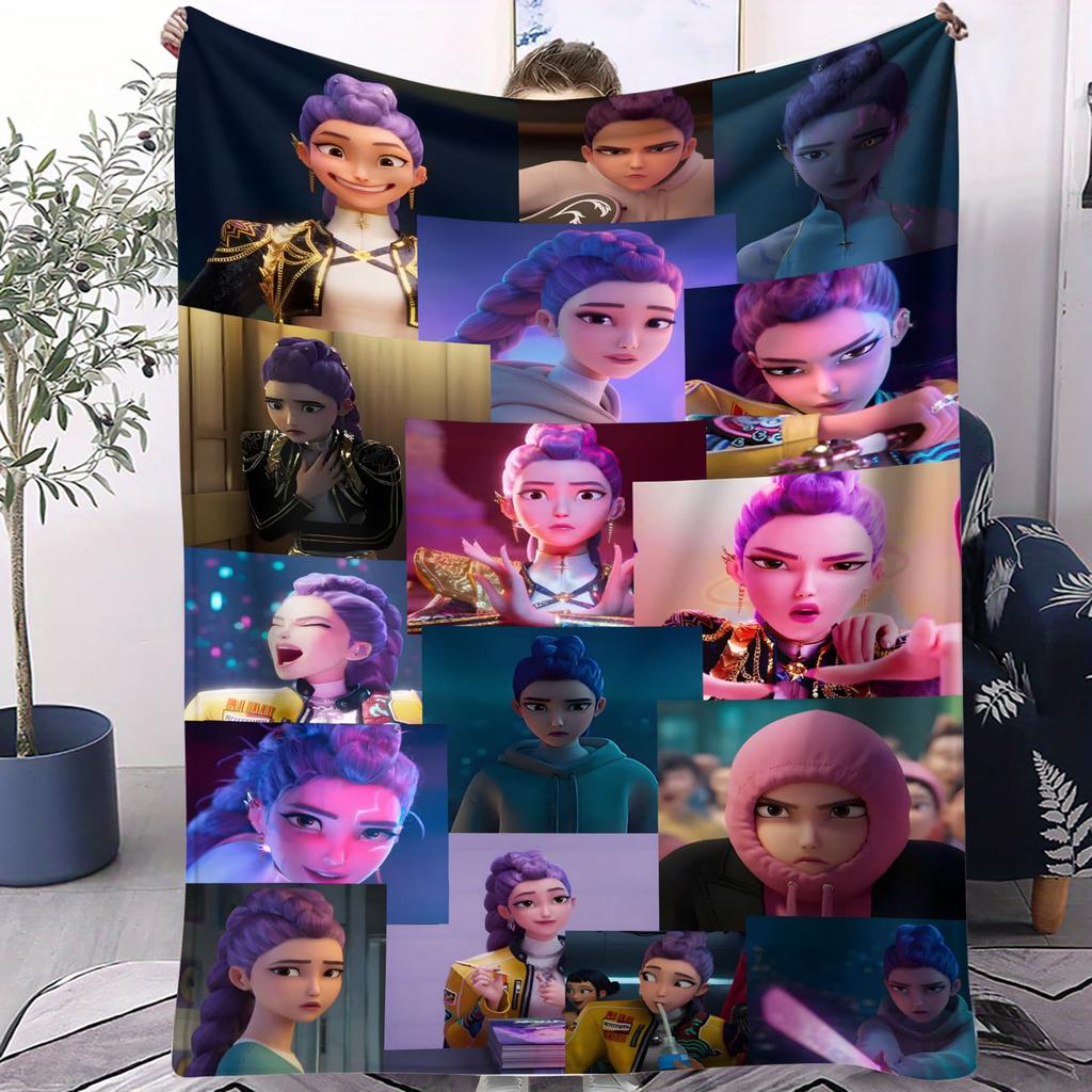 Huntrix K-Pop Fleecedecke Neon Warrior Girlgroup Design Weiche Kuscheldecke für Schlafzimmer Sofa Konzert Merch Ideal für K-Pop Fans Teenager