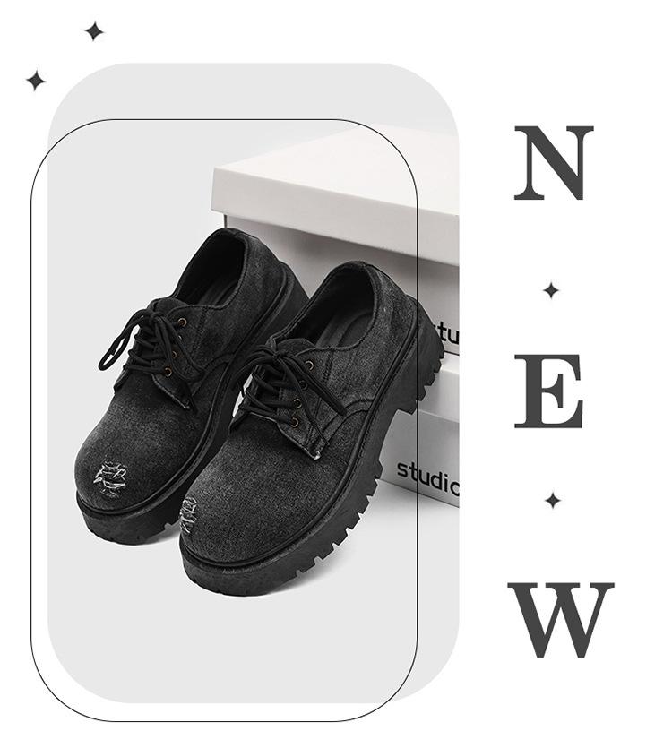 Fashion Denim Men's Shoes Black Leather Formal Shoes For Men Derby Shoes Male Wedding Party Office Business Shoe Man Normal Size