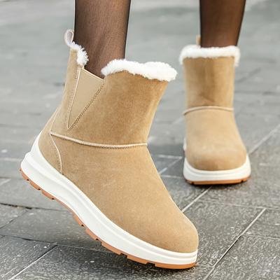 Mode 2024 Winter Dikke Pluche Sneeuwschoenen voor Dames Kunstsuède Instappers Chelsea Enkellaarzen Vrouw Platform Antislip Katoen Gewatteerde Schoenen