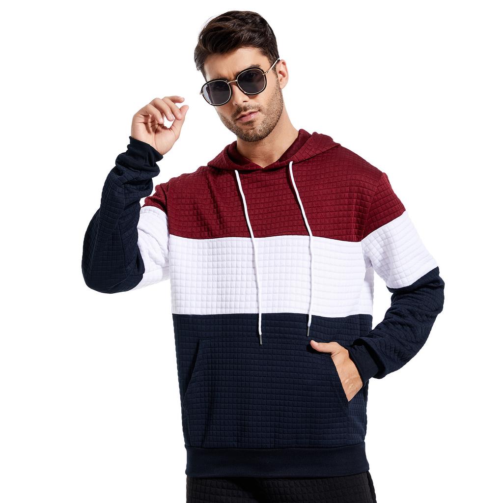 Europäische und amerikanische Übergröße Herrenmode Modische Reißverschluss-Patchwork-Tops Kapuzenpullover