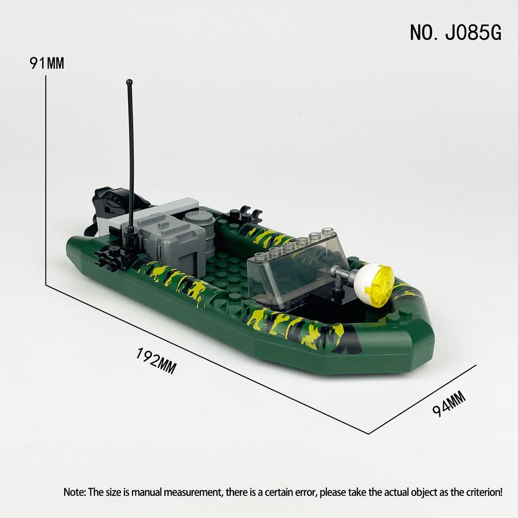 J085G Army Green Assault Boat Building Block Toy Accessories Equipment Box Children Assemble Small Particles