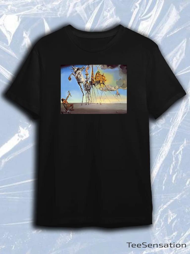 TeeSensation Black Crew Neck Short Sleeve T-Shirt with Salvador Dali Temptation of Saint Anthony Print