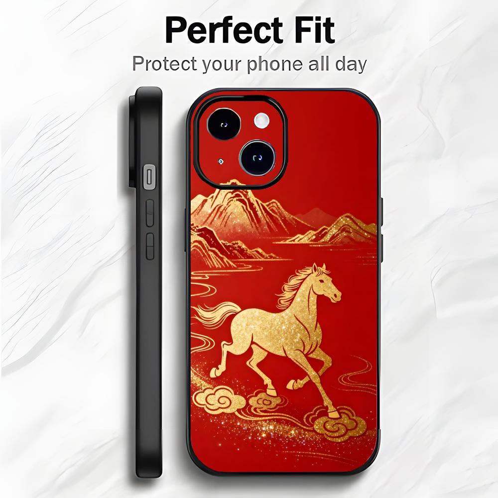 Red Happy Art Chinese New Year 2026 Horse Phone Case Phone Case Soft Packaging Lightweight For iPhone17 16 15 14 13ProMax