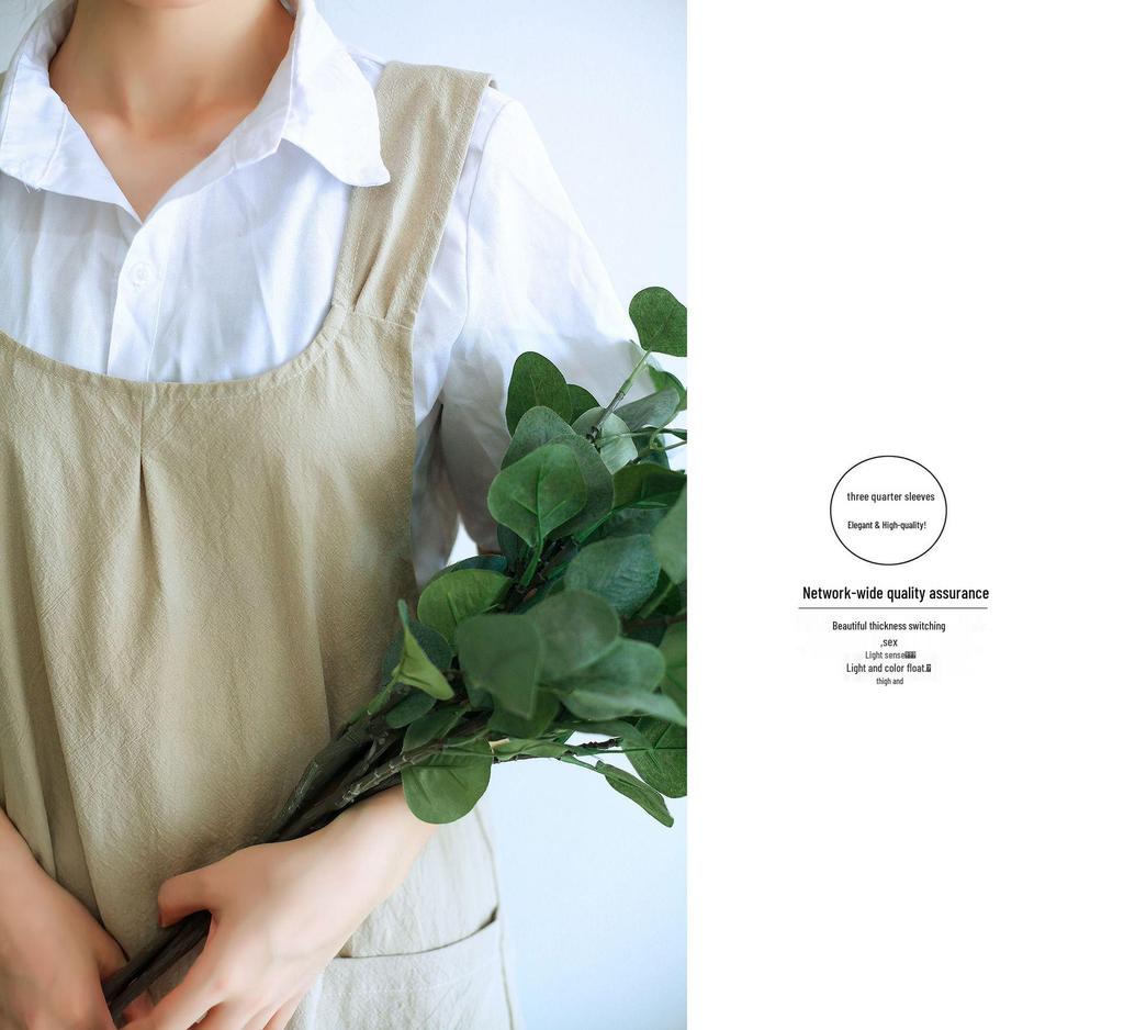 Retro Floral Cotton Linen Apron - Japanese & Korean Style, Comfortable Women's Bib with Printed Logo