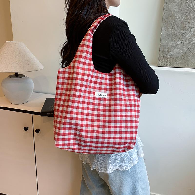 Students take classes, plaid leisure large-capacity bags, women's 2025 new tote bags, leisure shopping bags, bags