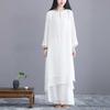 Women's Cotton Two Piece Set Round Neck Long Sleeve Layered Dress and Elastic Waist Wide Leg Pants