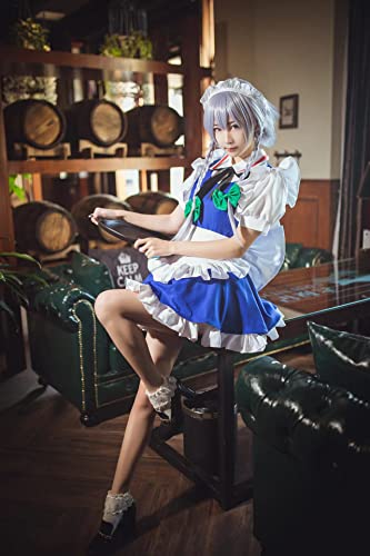 COSSA Izayoi Sakuya Cosplay Costume with Wig, Izayoi Sakuya Style, Anime, Halloween, Stage Outfit, Christmas (M)