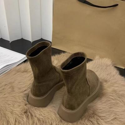 Increase the Sense of Women's Boots Martin Boots Elastic Shit Thick Bottom Flat Bottom Step On Short Boots Women