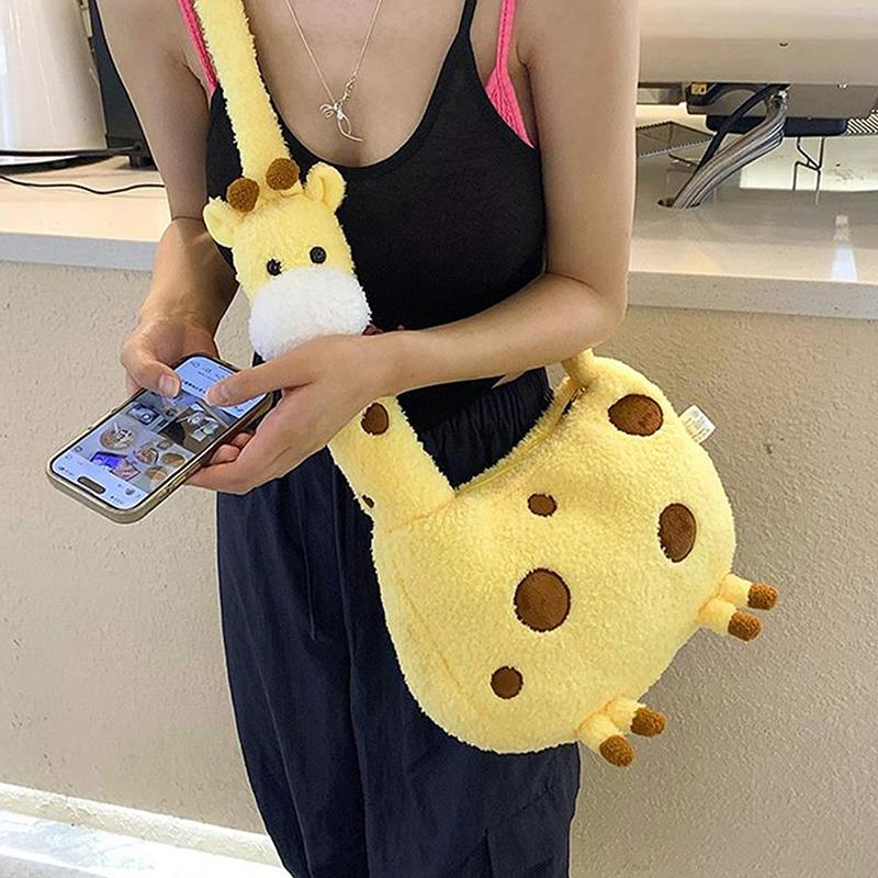 Trendige Niedliche Giraffe Plüschpuppe Cartoon Tier Große Kapazität Umhängetasche Schultertasche Kosmetiktaschen Mädchenhaftes Herz Rucksack Geschenke