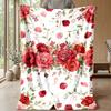 Red and Pink Floral Pattern Theme blanket Lightweight Warm Flannel Blanket Decorative Throw Blanket for Home Decoration