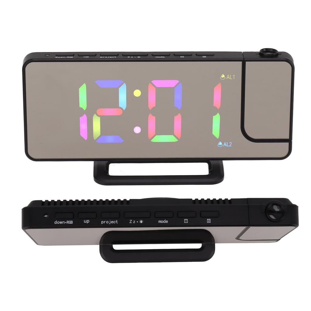 Digitaluhr RGB LED Großer Bildschirm Spiegelprojektion Multifunktionstisch Elektronischer Wecker Schwarz