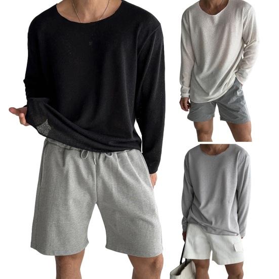 Jaro Podzim Muži Top Kulatý výstřih Dlouhé Rukávy Tenké Vyhloubené Jednobarevné Volné Pulovr střední délky Hip Hop Streetwear Mikina