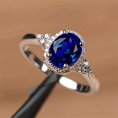 1 Pc Silvery Color Oval Cut Blue Stone CZ Claw Rings Wedding Band Jewelry Valentine's Day Gifts
