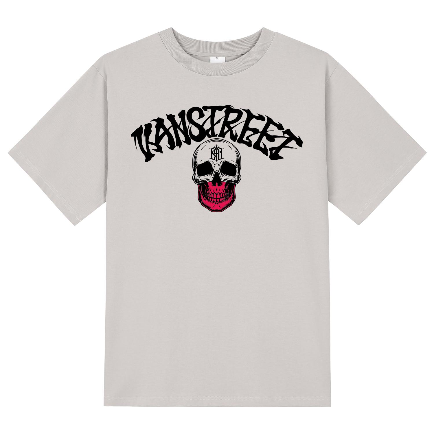 Khan 6312 Ktc0165 Lettering Cocktail Skull Short Sleeve T-Shirt - Beige Beige/L