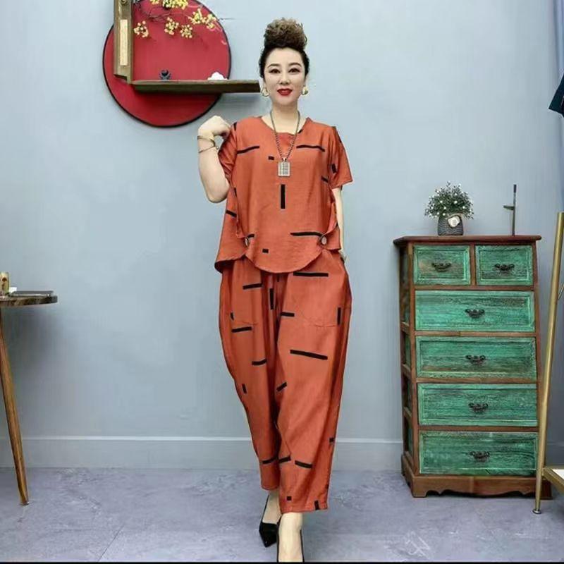 Sommer frauen Hosen Anzug Pastoralen Mode Lose Kurzarm Zwei Stück Anzug Gestreiften Baumwolle Leinen Wilden T-shirt Hose Sets