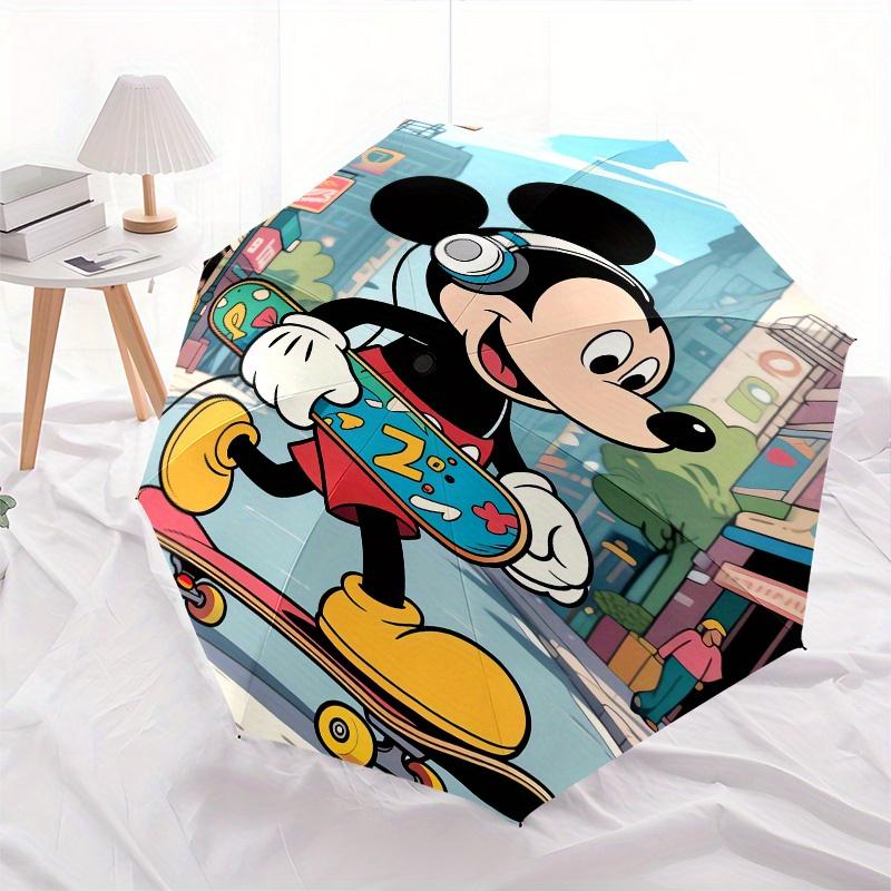 Mickey Mouse, Skateboarding Automatic Opening and Closing Umbrella, Compact Travel Umbrella, Lightweight and Portable, Suitable for Beach Co