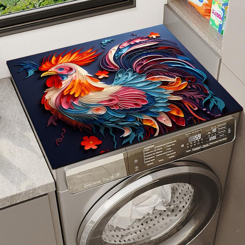 Rooster Family Drum Washer & Dryer Dustproof Decorative Pad