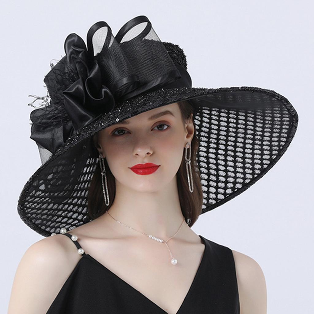 Wide Brim Phrase Women Church Hat Wide Brim Sun Hats For Wedding Tea Party Fascinator Hat Use Beach Cap Tea Party Dress Cap