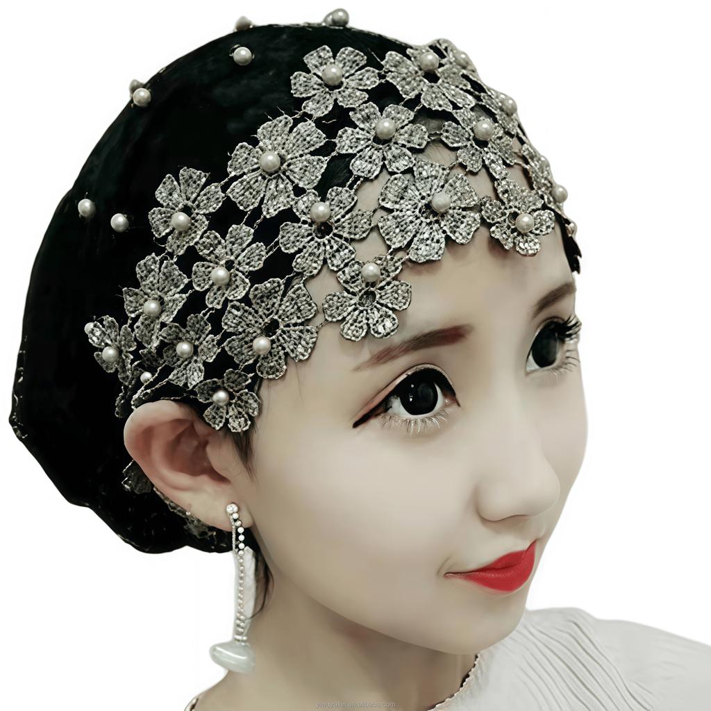 4 Colors Ethnic Women Muslim Solid Color Simple Pullover Lace Breathable Eco-Friendly Headscarf Hat Turban Headwrap Headwear