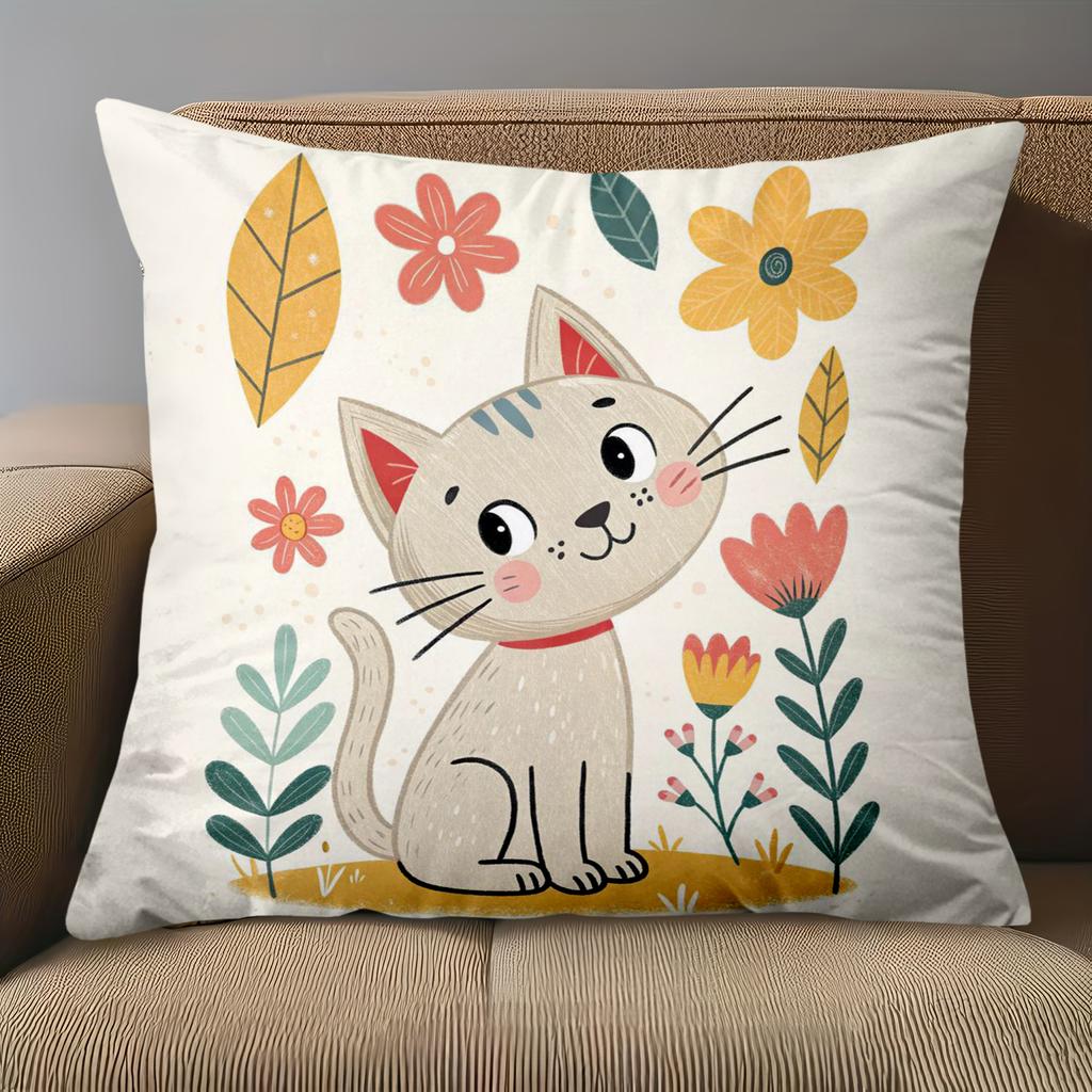 1 Pieces Cute Floral Cat Throw Pillow Covers Decor Pattern Cushion Cover Suitable For Sofa Bedroom Car Pillow Cover