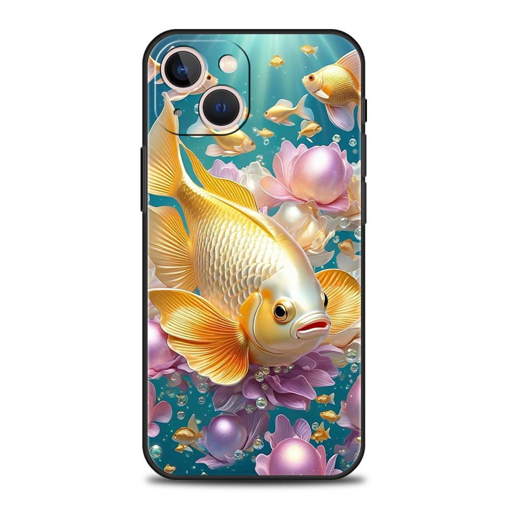 

Мультяшный Чехол для Телефона с Рыбками для iPhone 16 15 14 13 12 Pro Max 11 Pro Max 7 8 Plus XS XR Ударопрочный Мягкий Чехол Coque Capas Сумки iPhone 8 7