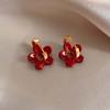 Vintage Red Glazed Flower Hoop Earrings for Women Girls 2024 New Trendy Design Petal Temperament Earrings Zircon