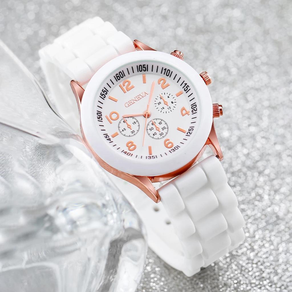 2 Stück/Set Mode Einfaches Set Uhren Luxus Herren Damen Silikonband Quarz Uhr für Business Casual Armband Armbanduhr