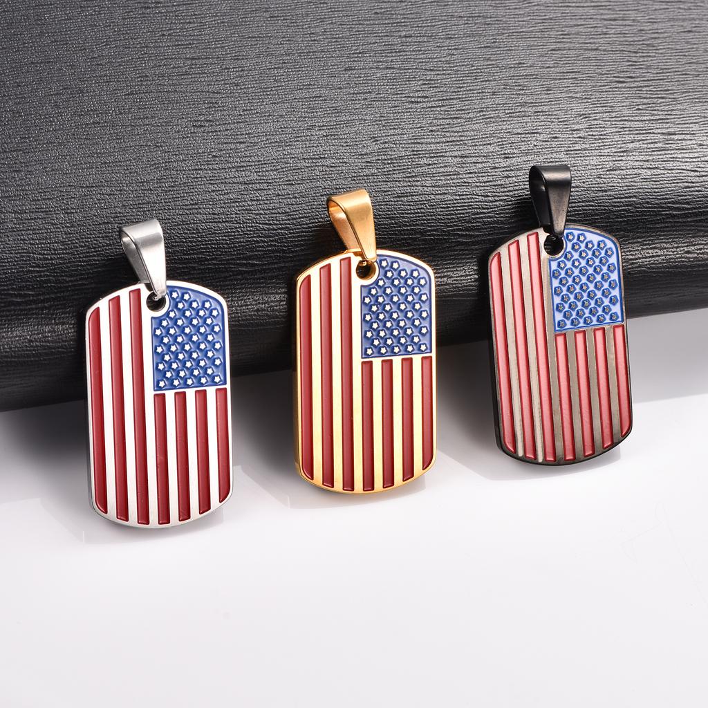 Hip Hop Stainless Steel American USA Flag Pendant Necklace for Women Men US Army Military Charms Chain Star Stripe Metal Jewelry