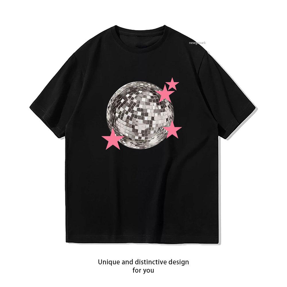

Mirrorball Disco Ball Pink Stars Tshirt Women Unisex Casual Cotton Printed T Shirts Adult Streetwear Camisetas Tops Shortsleev 4XL