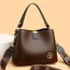 New Retro Large Capacity Women Shoulder Bag Solid Color PU Leather Crossbody Bag Female Casual Bucket Designer Messenger Handbag