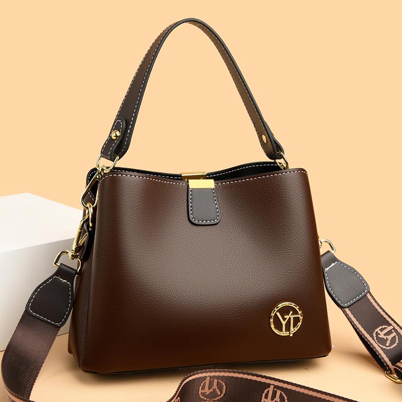 New Retro Large Capacity Women Shoulder Bag Solid Color PU Leather Crossbody Bag Female Casual Bucket Designer Messenger Handbag
