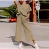Sets for Women Summer Lounge Sets O-Neck Tops Wide Leg Crop Pants Vacation Travel Outfits