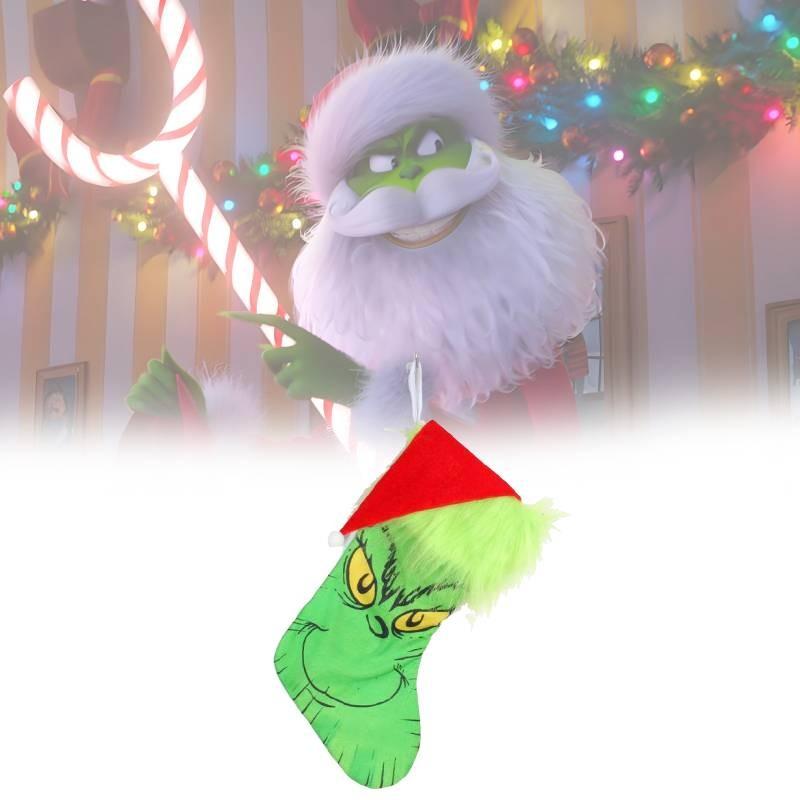 Grinch Green Christmas Stocking Adorable Plush Glow In The Dark Candy Bag Decoration