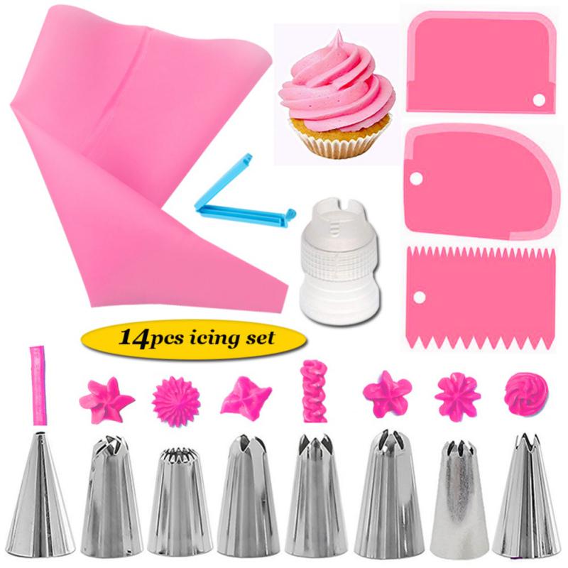 14-piece Set 8 Decorating Mouth Cake Cream Decoration Tool with Smudge Scraper Converter Household Kitchen Baking Tools