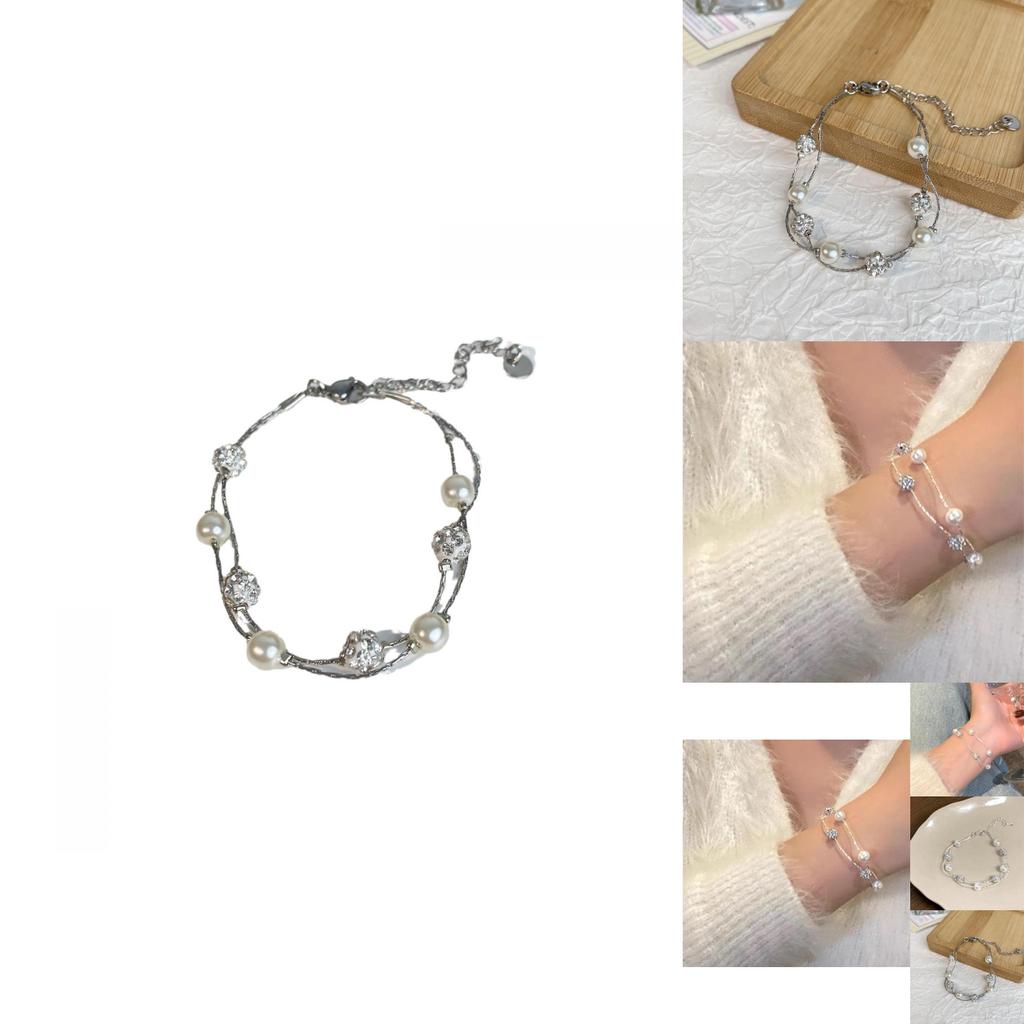 High-end Plated Titanium Steel Geometric Pearl Bracelet Fresh And Sweet Style For Women